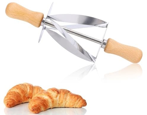 Croissant Teigschneider, Croissant Teig Rolling Pin Teigschneider Edelstahl Teig Gebäck Rad Rollen Scheiben Croissant Rollen Scheiben mit Holzgriff Brot Teigschneider