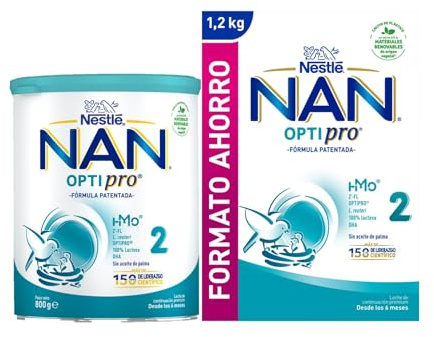 Nestle NAN Optipro - Mega Pack Leche de continuación en polvo fórmula Nan Optipro 2 800g LATA + Nan Optipro 2 1200g para bebés Estuche