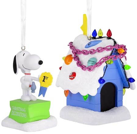 Hallmark Peanuts Snoopy and Holiday Doghouse Adornos de Navidad, Juego de 2