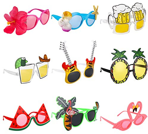 Halinuia 9 Paar Hawaii Party Sonnenbrille Set Lustige Partybrille Hawaiianische Brille Party Photo Booth Requisiten für Sommerparty, Strand Thema Kostümzubehör Foto Requisiten