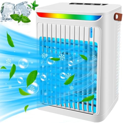 Portable Air Cooler - Portable Air Conditioner Mini AC with Handle,Personal Quiet Small Mobile Cooling Fan,USB Powered,2/4/6 H Timer, 5 Speeds,60°Adjustment,for Office, Home, Room,Desk,Car - White