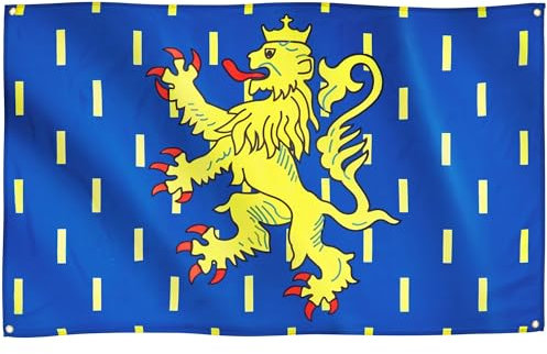 Runesol Bandera de Franco Condado, 91x152cm, 3ft x 5ft, 4 Ojales, Ojal en Cada Esquina, Banderas Premium, León Rampante Coronado, Franco Condado de Borgoña, Interior, Exterior, Colores Vivos