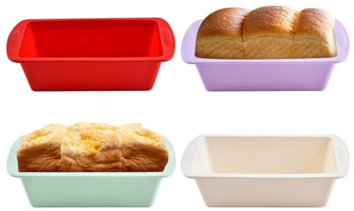 Tomtary Mini Loaf Tins, 4PCS Silicone Loaf Tins for Baking, Non Stick Bread Tin Reusable Rectangle Baking Moulds Pan for for Cakes Breads Loaves