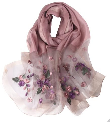 Anvevkn Women's Silk Embroidered Scarf Lightweight Shawls and Wraps for Weddings Fashion Elegant Pashmina Shawl Embroidered Scarves(C-Purple)