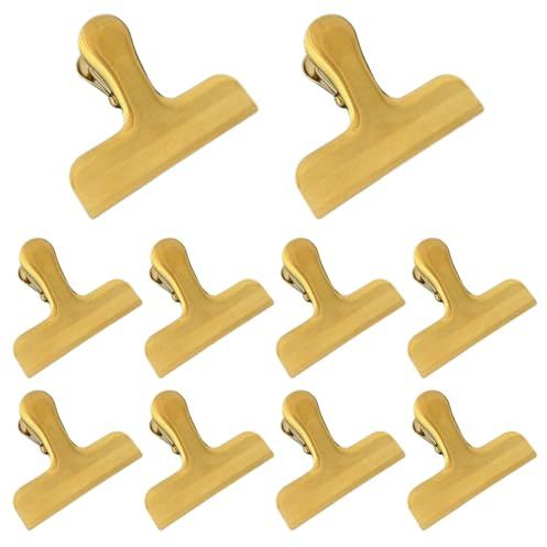 Dalababa 10 Pack 3 Inch Metal Large Bulldog Clips, Stainless Steel Drawing Board Binder Clips for Organizing Files, Photos, Bags, Papers - Gold