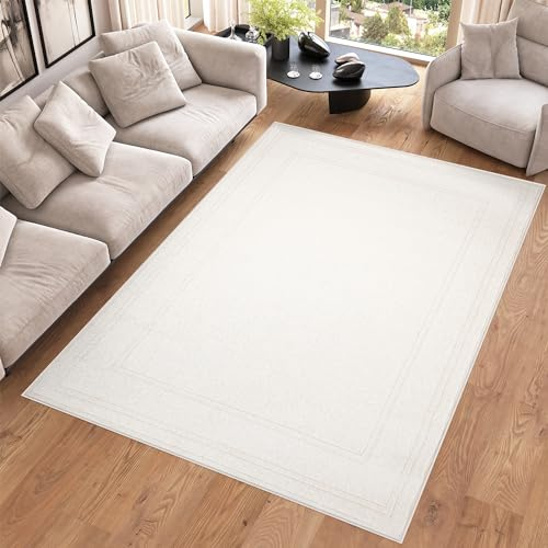 TAPISO Hera Teppich Kurzflor Weiß Creme Glänzend Glanzeffekt Elegant Designerteppich Wohnzimmer Schlafzimmer Esszimmer Robust Kurzflorteppich ÖKO-TEX 200 x 300 cm