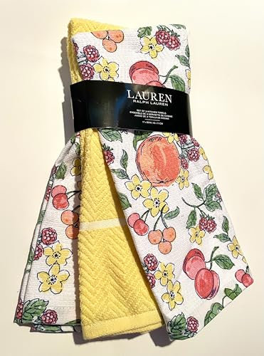 Home Goods Lauren Premium Geschirrtücher, schnelltrocknend, gentechnikfrei, ultraweich, plüschig und sehr saugfähig, langlebig, 43,2 x 71,1 cm, große Baumwolle, Geschirrtücher, Pfingstrose, 3er-Set