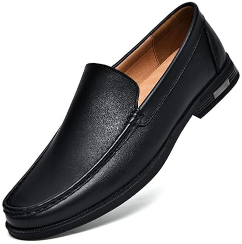 MEIION Verona Mocassini in vera pelle Mocassini comodi da uomo - Slip-on Business Loafers per abiti, scarpe basse per matrimonio e guida, Nero , 42 EU