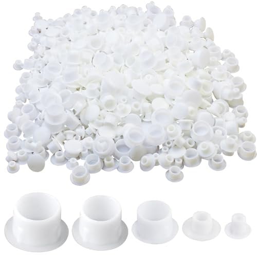 LHOEST 500 Stück Abdeckkappen für Bohrlöcher, Abdeckkappen für Schrauben aus Kunststoff, Schraubenabdeckung Weiss, Bohrloch Abdeckkappen (5mm/6mm/8mm/10mm/12mm) für Nagellöcher Bohrungen