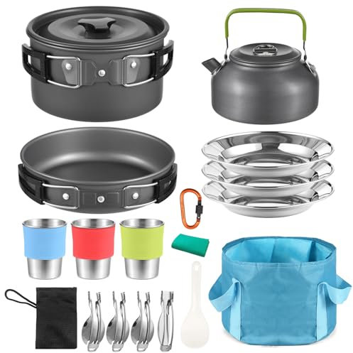 Lixada 22PCS Camping Cookware Kit Camping Utensils Cooking Set Camping Pot Pan Cooking Set Camp Cookware Set with Mesh Bag for Outdoor Camping Hiking Backpacking 1-3 Person