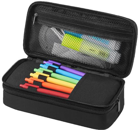 bluebabi Pencil Case Large Capacity Pencil Pouch Bag Stationery Pen Case Office Stationery Organizer Multifunctional Pencil Bag Pen Marker Case for School Student Girl Boy Women Men Black (N)