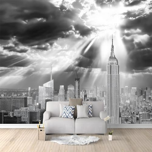Wallpaper New York Skyline with Sunshine Wall Mural Photo Non-Woven - Murals - Wall - Mural - Photo - 3D 250 x 175 cm livingroom Bedroom Decoration Grey and White