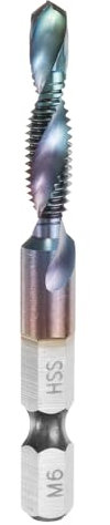 QUARKZMAN Foret Et Taraud Combinés, Filetage Métrique M6 x 1, Queue Hexagonale de 1/4, Tarauds à Vis à Filetage Bleu Nano Revêtus, à Spirale en Acier Rapide (Hss) 4341