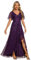 Ever-Pretty Women's Maxi Evening Dresses Sequin Embroidered Double V Prom Dress with Ruffles Sleeve Bridesmaid High-Low Dress Dark Purple 14UK