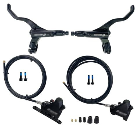 Rennrad Hydraulisch Scheibenbrems Set Rechts Vorn 850mm Links Hinten 1650mm 2-Kolben Bilateral Brems Aluminium Brems Klemm & Bremshebel Innen Montiert Hydraulisch Bremse