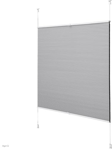 Joydeco Wabenplissee ohne Bohren Verdunklung Thermo Klemmfix Zweifarbig Grau B50 x H130 cm, Plisseerollo Sichtschutz Sonnenschutz & Schallschutz für Fenster & Tür