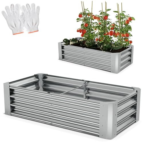 Onbest Metall Hochbeet - XXL Gemüsebeet/Kräutergarten aus Stahl - stabil, wetterfest & pflegeleicht - Hochbeete-Kit - Ideal für Kräuter aus dem Garten, Terrasse/Balkon (Silber, 120x60x30cm)
