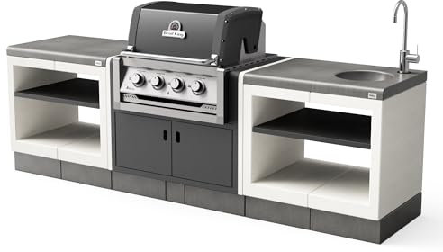 Tuozi KITAWAY [F] - Outdoor-Küche KITAWAY GAS - Einbau-Gasgrill Broilking Regal 420, Spüle und modulares Regal (266 x 63 x 119 cm)