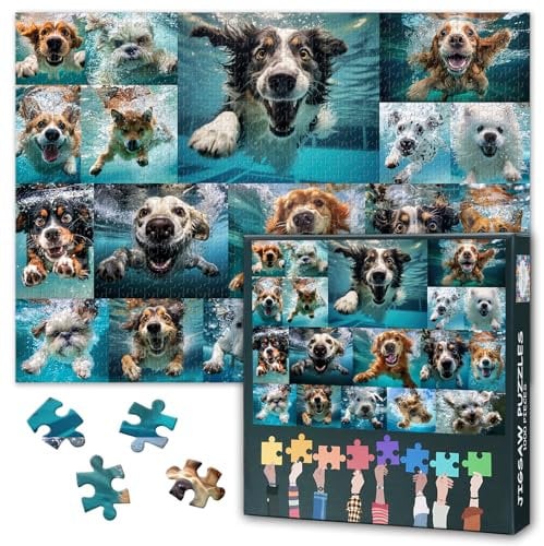 Happy Dog Puzzles for Adults 1000 Pieces, Underwater Animal Portrait Close-up Adult Puzzle with Letters on Back, Cute Impossible Difficult Puzzles Games for Family Birthday Party 27.5 x 19.7 inch
