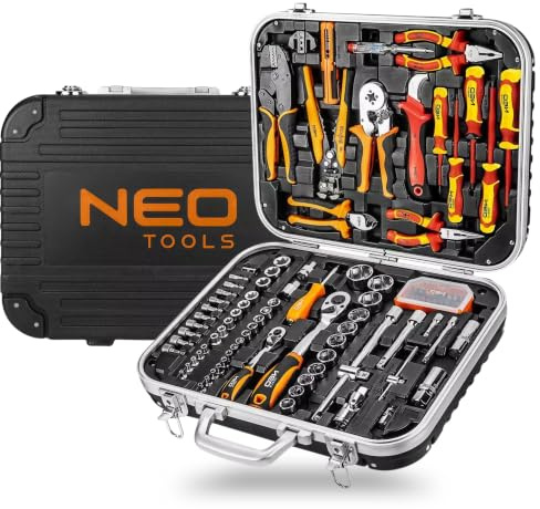 NEO TOOLS 108 tlg VDE Isolierter Schraubendreher Schraubenzieher Satz | Inkl.Spannungsprüfer Schlitz & PH & PZ Set, Elektriker Werkzeugset, 1000V Zertifiziert, Im Koffer