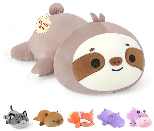 shownicer Gewichtstiere Faultier 0,45KG Gewichtetes Kuscheltier Faultier Stofftier Plüschtier Faultier Plüsch Kissen Spielzeug Wurfkissen Geschenk für Erwachsene Kinder 3+ Jahre (Faultier, 25cm)