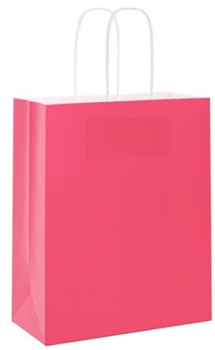 Snsowed Sacchetti di Carta 50 pz con Manici Rosa 18x8x22 cm,Sacchetti di Carta Kraft,Ecologico-4101656