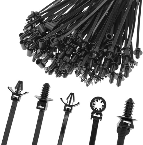 QWORK® 110 Stück Kfz-Montage Kabelbinder Set, Selbstverriegelnde Kabelbefestigung, für Automobil- und Innenraumbündelungen