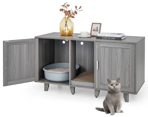 SOARS Katzentoilette mit 2 Türen (Holzgrau)