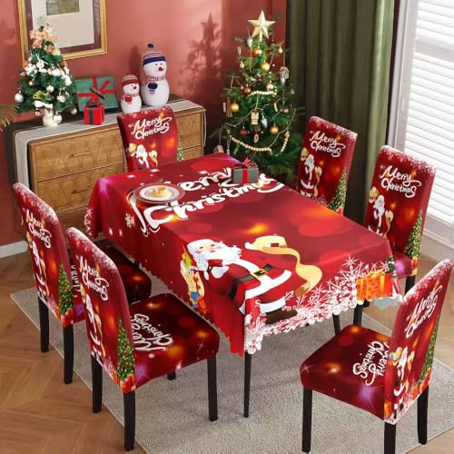 haweeli 4er Set Stretch Stuhlhusse Weihnachten - Weihnachtsdekoration für Stühle für Esszimmerstühle Schwingstuhl Rot
