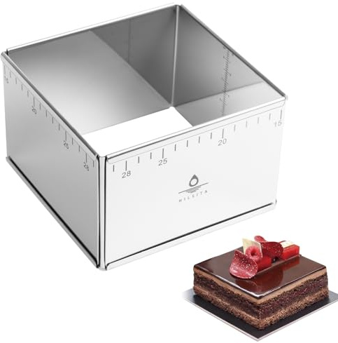 Hilsita Adjustable Rectangular Cake Frame, Stainless Steel Cheesecake Mould, Pastry Dessert Making Tool,Tiramisu Cake Rings for Kitchen Baking, Height 10 cm (9.8 * 7.48 * 4IN) (5.9 * 5.9 * 4 INCH)