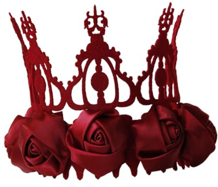 HAMPPLIES Roter Blumenkranz Haarkranz Hochzeitshaarkranz aus Filz und Band mit Zartem Design für Themenparty und Halloween als Charmantes Haaraccessoire für Damen