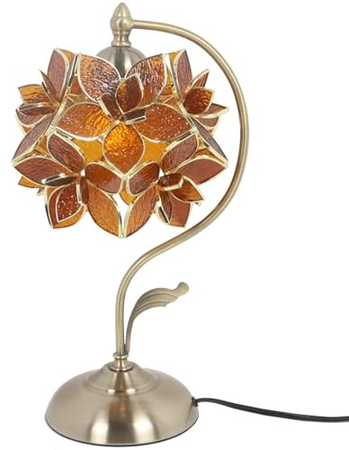 Bieye L31008 Tischlampe im Tiffany-Stil mit Buntglas und Blütenblättern, mit Messingsockel für die Inneneinrichtung (Amber, 8 Rosenlilie)