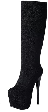 KKdhsfy Stivali da Donna sopra Il Ginocchio con Zip, Tacco Alto a Spillo e Plateau 15CM/5,9IN