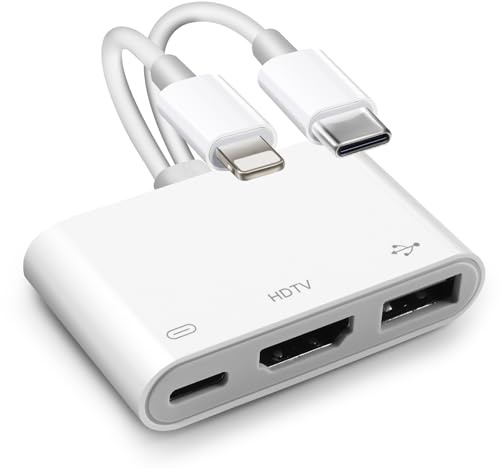 2-in-1 USB C to HDMI Adapter, HDMI Cable with USB Charging Port, Digital AV Video Converter Compatible with iPad, MacBook, Samsung, iOS & Android for HDTV Projector