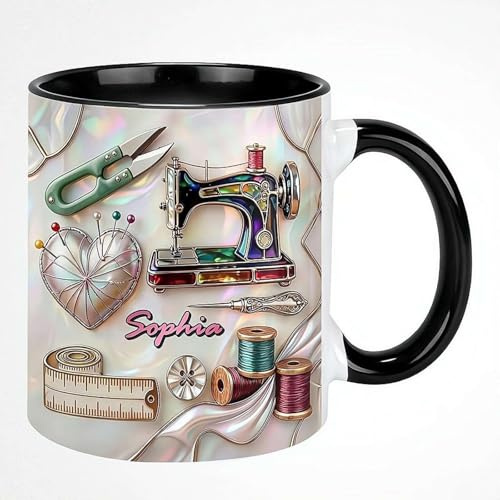 Personalized Vintage Sewing 3D Effect Mug,Custom Name Aesthetic Sewing Coffee Mug,Love Sewin-g Stained Glass,Sewin-g-Themed CeramicMug Gift for Her,Sewists,Mom,Grandma,Birthday,Mother’s Day