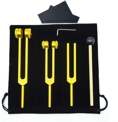 Aluminum Alloy Tuning Forks Set 128Hz 256Hz 512Hz Sound Healing(Gold)