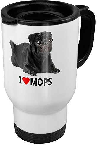 printplanet Thermobecher mit Hunderasse Mops - Coffee to Go Becher, Thermo-Tasse, Farbe Weiß