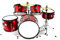 Batteria Junior 5 Pezzi in Multistrato di Betulla con Cassa da 16, Completa di Accessori, Colore Rosso