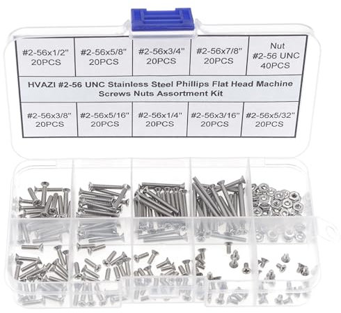 HVAZI #2–56 UNC Edelstahl Phillips Flachkopf Maschinenschrauben Muttern Sortiment Kit