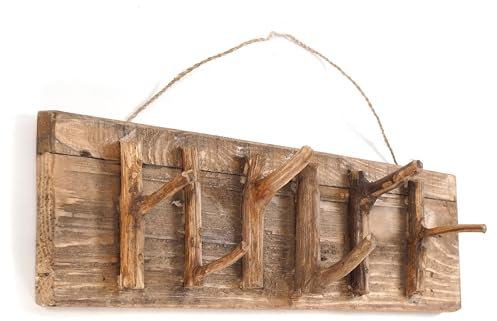 DESIGN DELIGHTS Vintage WANDGARDEROBE Samoa | 60x14x11cm (BxHxT), Recyclingholz | Hakenleiste mit Ästen