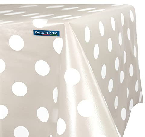 TEXMAXX® Wachstuchtischdecke versch. Größen - 180 x 140 cm/abwaschbare Tischdecke/Wachstischdecke/Wachstuch Tischdecke geeignet als Gartentischdecke - Punkte Muster in Creme-Weiß