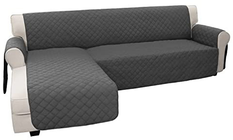 Easy-Going Sektionale Couch L-Form Sofabezug, Wendebarer Sofa-Schonbezug Chaiselongue Abdeckung Möbelschutz Abdeckung für Haustiere Hund Katze (Groß, Dunkelgrau)