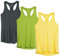 icyzone Damen Sport Top Fitness Yoga Shirt Ringerrücken atmungsaktives Sportoberteile Funktionsshirt Gym Tanktop, 3er Pack (M, Ombre Blue/Spectra Yellow/Green Glow)