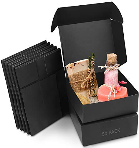 Kurtzy Karton Geschenkboxen Schwarz (50 Stk) – Schachteln 12 x 12 x 5cm Pappschachteln mit Deckel – Kraftpapier Geschenk Box zum Selber Aufbauen für Geschenke, Hochzeit, Party, Weihnachten
