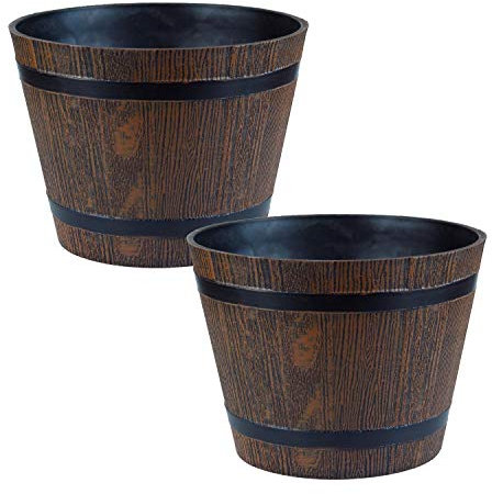 Homestead Brown Half Barrel Indoor/Outdoor Cask Planter - Small, 17cm (H) x 23cm (Dia) - Set of 2.