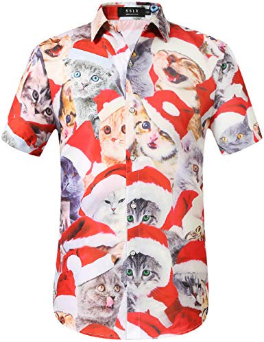 SSLR Herren Santa Claus Party Tropical Ugly Hawaiian Christmas Shirts, Weiß/Grau, XL