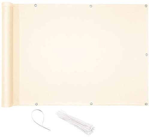 CelinaSun Brise-Vue Balcon 0,75 x 6 m PES Polyester Blanc crème Brise-Vue pour Balcon paravent bâche Jardin Balcon œillets Serre-câbles imprégné