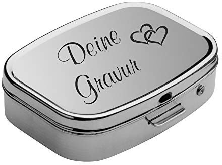 Schmalz® Personalisierte Pillendose mit Klappdeckel, 2-Fächer, Silber, Tragbar, Geschenkverpackung