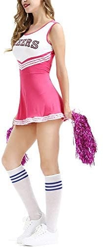 Runstarshow Damen Cheerleader Kostüm Halloween Kostüm Kleid Cheerleading Uniform Kleidung mit 2 Pompoms