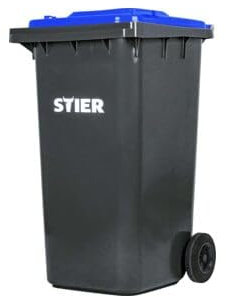 STIER Poubelle grande capacité à 2 roues, 240 l, gris/bleue, 576 x 720 x 1067 mm, poubelle de chantier, poubelle avec roues et couvercle, poubelle grise
